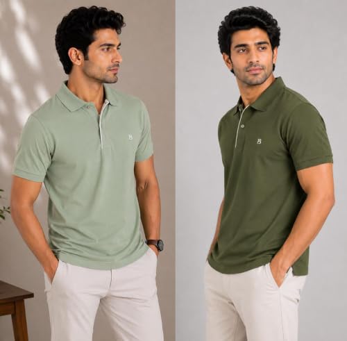 Image of Men's Trendy Regular Fit Solid Polo Collar Casual Half Sleeve T-Shirt| Soft| Casual Wear|Combo Set (Pack of 2)