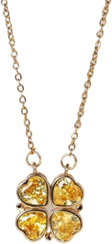 14k Yellow Gold Removable Pendant Clover Heart Necklace Set For Women, Gothic Love Lucky Heart Necklace - Four Leaf Clover Eternal Love Necklace, 4 Heart Clover Necklace