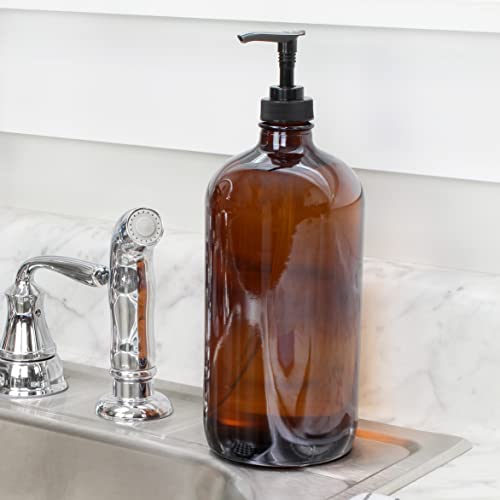 image for Cornucopia Brands 32-Ounce Amber Glass Lotion Pump Bottles (2-Pack); Q