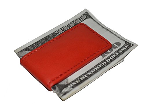 Leatherboss Genuine Leather Slim Magnetic Minimalist Bifold Money Clip Cash Holder Wallet, Red #TOP2