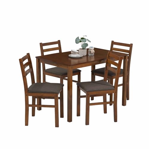 Image of Royaloak Maple Wooden 4 Seater Dining Table Set with Cushioned Chairs, Wooden Veneer Table Top, Solid Wood Thick Legs, 55mm Apron Support, Modern Sturdy Dining Furniture for Home & Dining Room