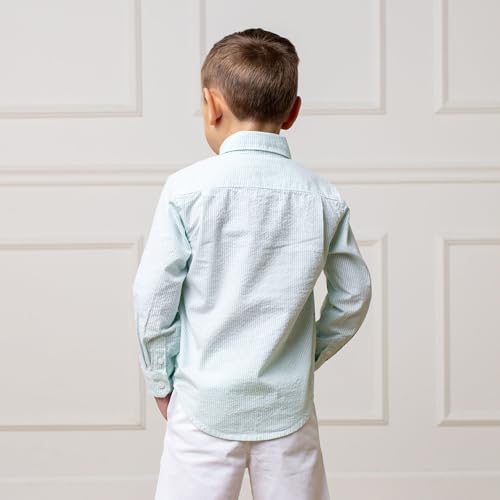 Hope & Henry Boys Boys' Organic Long Sleeve Seersucker Button Down Shirt, X-Large, Mint Seersucker3
