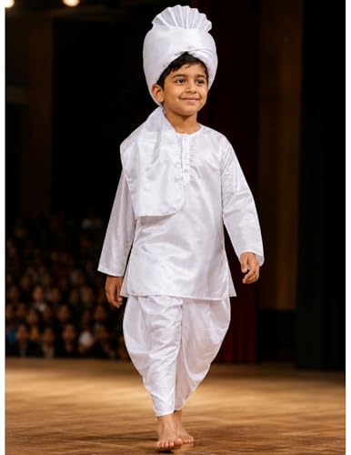 Image of BookMyCostume Haryanvi Boy Indian State Traditional Fancy Dress Costume for Kids 2-3 Years | White Color | Polyester | Ideal for Competitions & Cultural Events