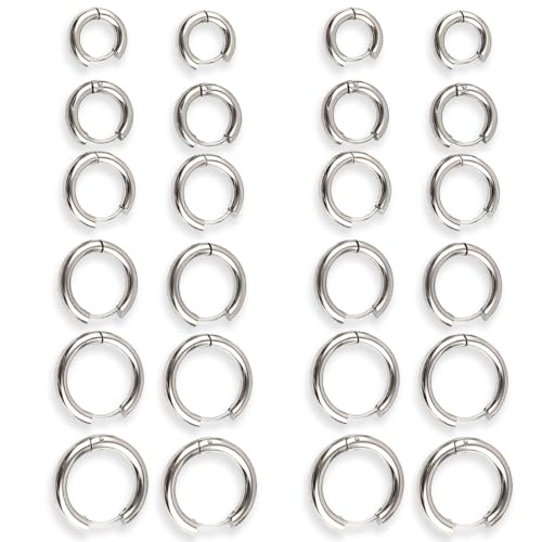 JYNXOR 12 Paia orecchini Argento a cerchio per uomini e donne, Orecchini Acciaio Inossidabile di Orecchini Cerchio Piccoli per Uomini e Donne Ipoallergenici Set di Orecchini 10-20 mm (argento)