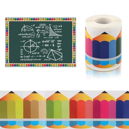 59ft Bulletin Board Border Decorations, Rainbow Pencil Decor Classroom Bulletin Border Trims Self-Adhesive Stickers for Display Wall Blackboard Decor(45L)