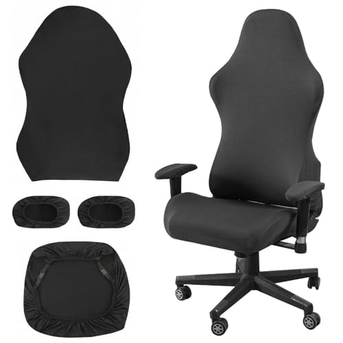 ASOUUNLD 4 Stück Gaming Stuhl Bezug Schwarz Stuhlhussen Dehnbar & Abnehmbar Stuhlüberzug mit Armlehnen Bürostuhlbezug Waschbar Sitzbezug Stuhl für Gaming/Büro/Drehstuhl