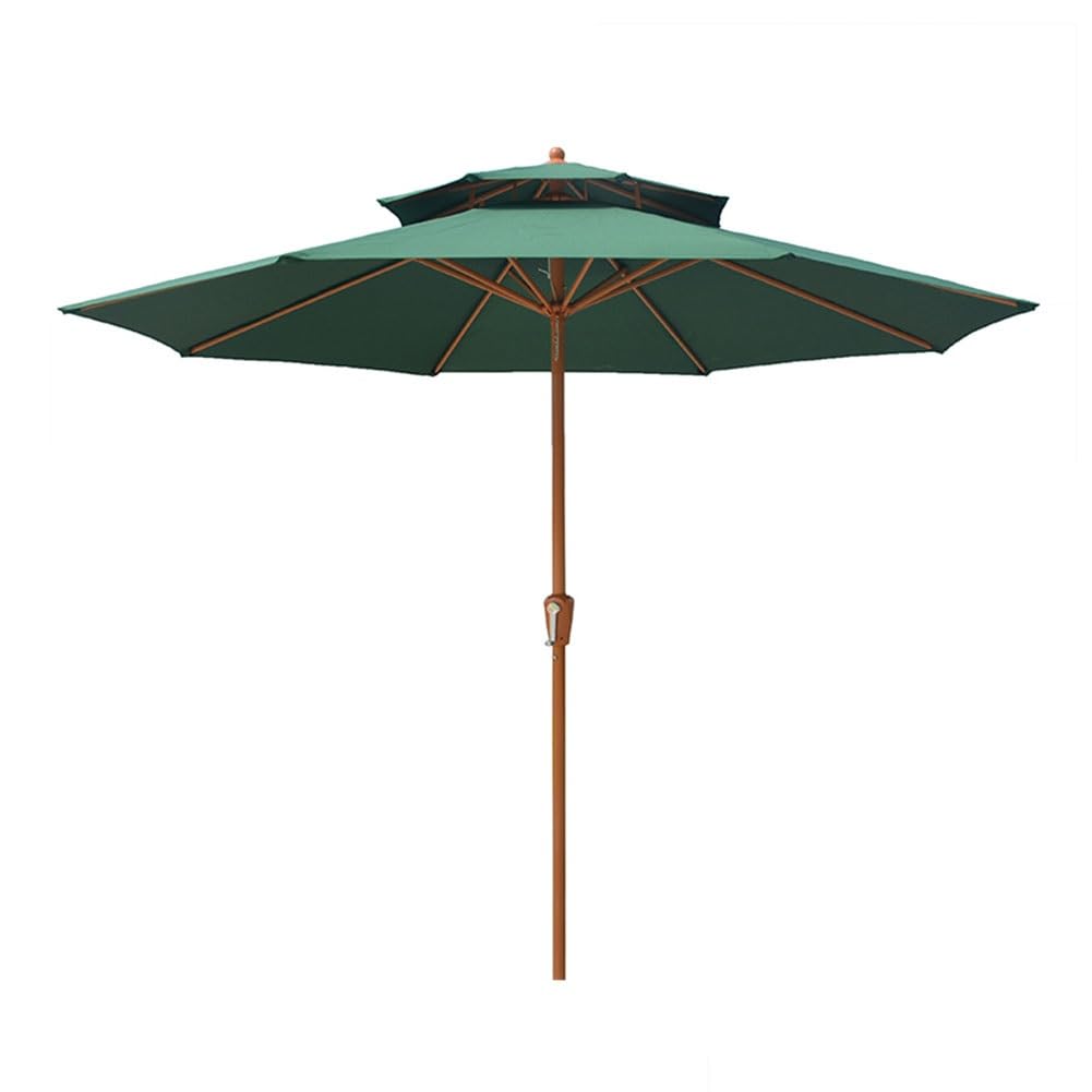 HCZKIUJY 9ft Patio Umbrella Round Double Top Ventilation Garden Parasol Outdoor Table Umbrella with Crank and 8 Sturdy Ribs Market Umbrella for Deck Backyard a (Green 270cm/9ft)