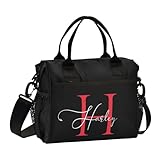Aslsiy Personalized Lunch Bag Black Customized Name Letter Insulated Lunch Box Gift for Women