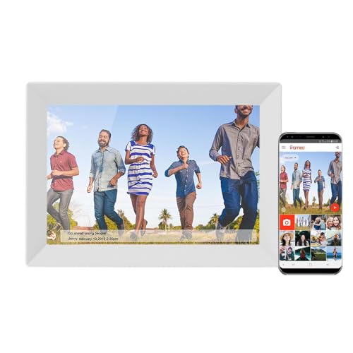 Marco de fotos digital VEANXIN de 10,1 pulgadas, pantalla táctil IPS de 1280 x 800, inteligente con WIFI, 32 GB de almacenamiento, rotación automática, montaje en pared, fácil configuración para compa