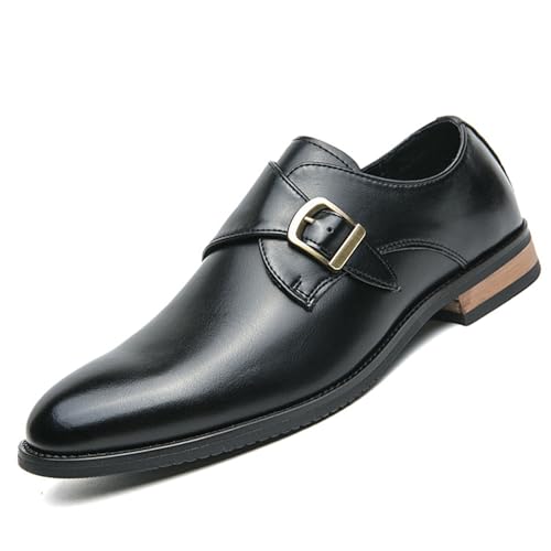 Men's Leather Monk Strap Dress Shoes Classic Cap Toe Comfortable Slip On Buckle Oxfords Formal Business Shoes