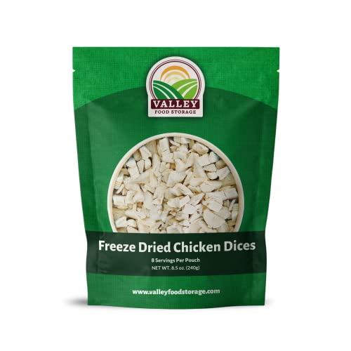 Valley Food Storage Freeze Dried Chicken Dices, 8.5 Oz Pouch | Premium Lightweight Camping Freeze-Dried Food | Non-Gmo High Protein Snacks In Resealable Mylar Bag | Easy Prep Survival Hiking Food #TOP14