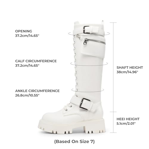 DREAM PAIRS Women's Combat Riding Platform Knee High Boots, Lace Up Fall Lug Sole Gothic Motorcycle Boots with Inside Zipper,Size 8.5,White,SDKB2304W