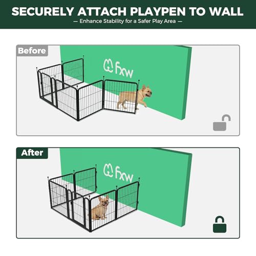 Image of FXW Rollick Dog Playpen Wall Connection Set for Indoor and Yard, 24 Inch 6 Panels for Small Dogs with 4 Fence-to-Wall Anchors, Black | Patented