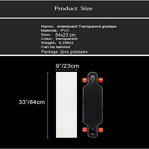 9" X 33" Clear Skateboard Grip Tape Sheet 2 Pack, Zuext Bubble Free Waterproof Scooter Grip Tape, Longboard Griptape, Sandpaper For Rollerboard, Stairs, Gun, Pedal, Pistol, Wheelchair, Steps (84X23Cm) #TOP1