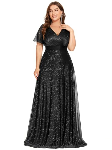 Ever-Pretty Plus Women's Glitter V-Neck Short Flutter Sleeve Floor Length A Line Plus Size Formal Dresses Eveing Gowns4