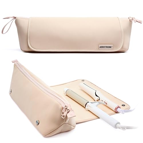 Aerotrunk Hair Tools Organizer - Hot Hair Tools Travel Bag with Heat Resistant Mat, Large Capacity Pouch for Flat Irons, Curling Wands, Hair Dryers - Beige