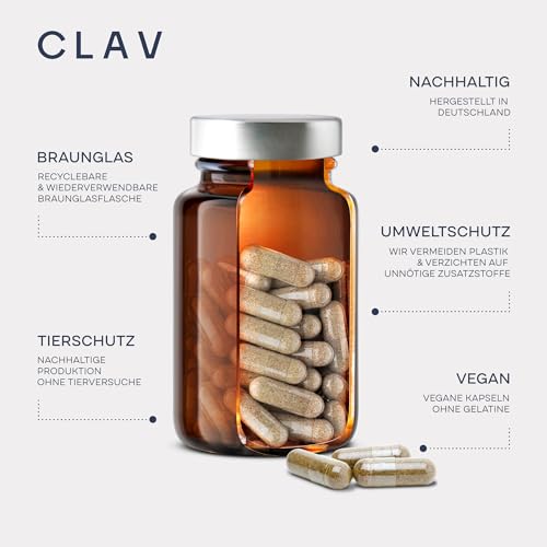 CLAV® N°5 BALANCE – Serotonin & Dopamin Kapseln mit Ashwagandha, Rhodiola & Safran – Magnesium, Vitamin B12, B5 & B9 – Für innere Balance & Nerven – 60 Kapseln – Vegan