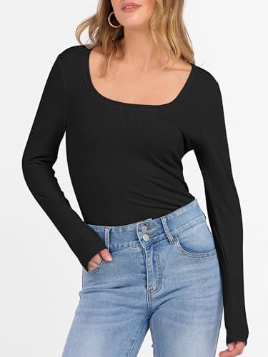 ANRABESS Womens Long Sleeve Fleece Thermal Tops Square Neck Fitted Basic Thick Layering Shirt 2025 Fall Winter Outfits4