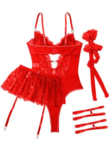 Image of Lilosy Sexy Lingerie Set 3 Piece Women Corset Bodysuit Skirt