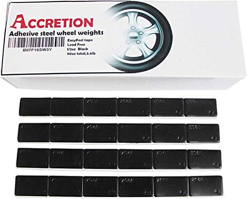 ACCRETION 1/2 oz（0.5 oz, 90oz (180pcs), Black, Wheel Weights. USA White Tape, Easy to Peel