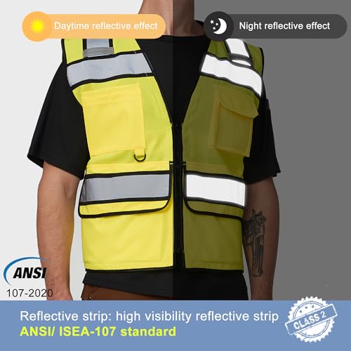 Image of A-SAFETY High Vis Reflective Safety Vest for Men Women Zipper Ipad Pockets Mesh Construction Apparel Neon Vest for Work