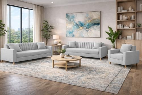 Image of Casaliving Garcia 3+2+1 Seater Sofa Set for Living Room (Grey Colour) Premium Fabric Sofa