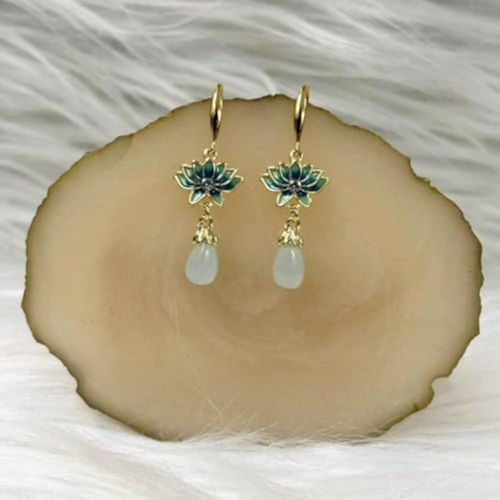 Women's Mint Bloom Pearl Dangle Earrings, Floral Bliss Design