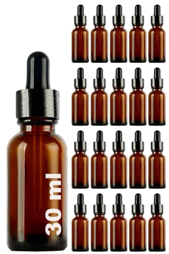 Kapak; 30 ml Metal Kapaklı Damlalık Dropper Şişesi Serum 30 cc Cam Şişe 20 Adet (Siyah Lastik | Siyah, Amber/Kahverengi)