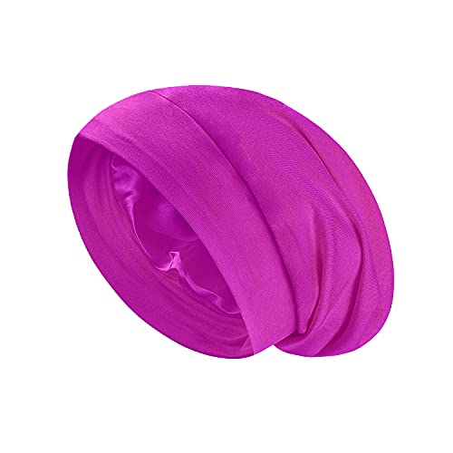 Satin Lined Bonnet Sleep Cap Hair Cover，Adjustable and Non-Fading Casual Silk Bonnets for Frizzy Natural Curly Hair (Rose Red)
