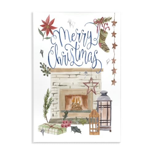 Warm Winter Fireplace Holly, 13 x 19 Inch Mounted Print on Wall Plaque