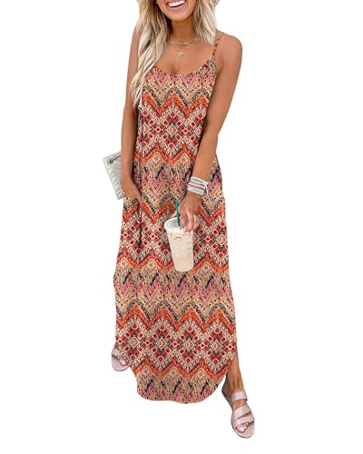 WIHOLL Boho Dresses for Women 2026 Maxi Summer Long Dress Beach Vacation Clothes Swing Spaghetti Strap Dress M