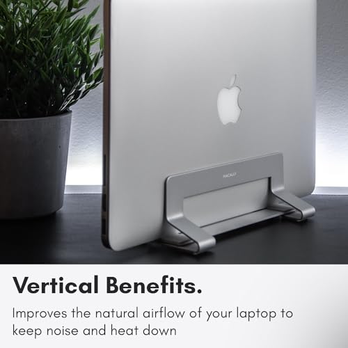 Macally Vertical Laptop Stand for Desk | Laptop Holder Vertical | MacBook Stand Closed (Pro/Air) Save Space and Improve Airflow