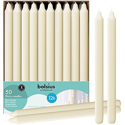 BOLSIUS Ivory Candlesticks Bulk Pack 50 Count - Unscented Dripless 11.5 Inch Household & Dinner Candle Set - 12+ Hours - Premium European Quality - Consistent Smokeless Flame - 100% Cotton Wick Cover