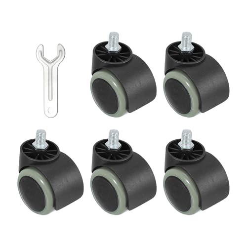 PATIKIL Office Chair Wheels Replacement 2, 5 Pcs Nylon Heavy Duty Office Furniture Casters Wheels with Wrench Universal Wheel for Hardwood Floor Carpet, Black/Gray(Screw Stem)