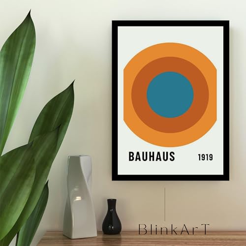Image of BLINKART Vintage Bauhaus Retro Geometric Aesthetic Poster Gallery | Colorful Wrap Framed For Home Office Studio Living Room Modern Art Studio Decoration Abstract Shapes | (d66) | 13x10 Inch