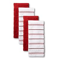 KitchenAid Albany Kitchen Towel Set 4-Pack 16"x26", Passion Red/White