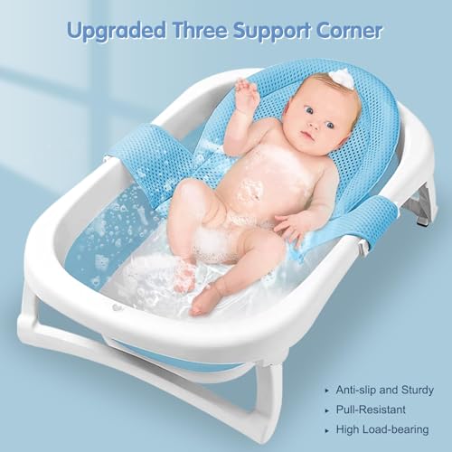 Image of Colorlife Baby Bath Seat Support Net Infant Bathing Seat Support Mat, Adjustable Comfortable Non-Slip Three-Pointed Baby Shower Net Bathtub Sit Up Mesh for Newborn 0-12 Months-Blue(No Bathtub)