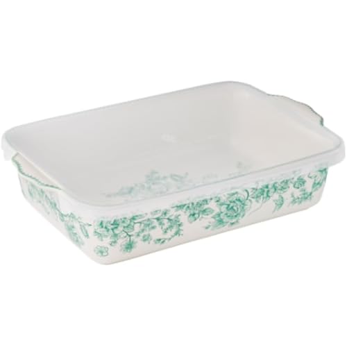 Pioneer Woman Agatha Rectangular Baker with Lid, 9" x 13" ~ Green