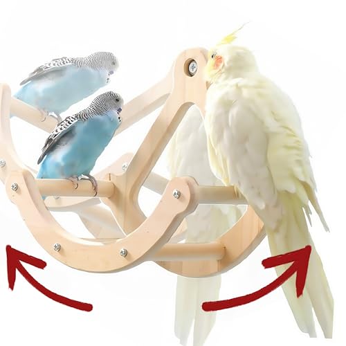 Image of Bird Toys for Parrots,Wooden Exercise Wheel & Intelligence Puzzle, Interactive Rocking Parakeet Toys and Perches, Budgies Perch Toy,Conure Toys