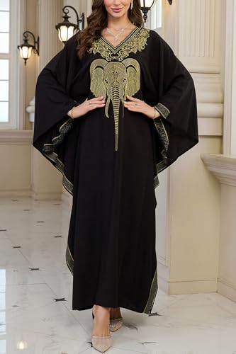 Robe caftan de plage brodée de prestige : coupe ample fendue et finitions artisanales - 3