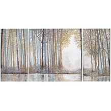 Madison Park Wall Art Living Room Decor - Triptych Scenery Watercolor Canvas, Home Accent Modern Dining Decoration, Ready to Hang Painting for Bedroom, Multi-Sizes, Natural Forest Reflection 3 Piece