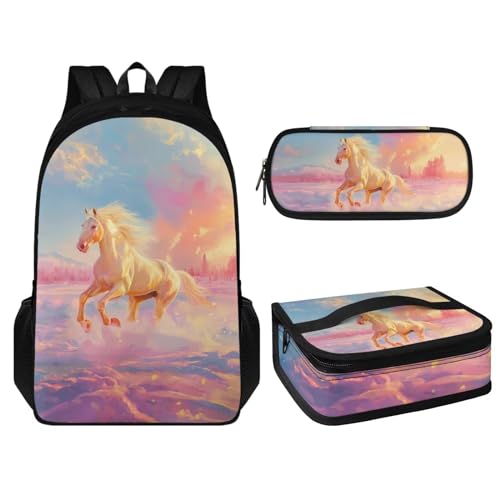 JoyLamoria Horse Print Messenger Bag Large Capacity Backpack Pencil Bag Shoulder Bag with Adjustable Strap, Pack of 3
