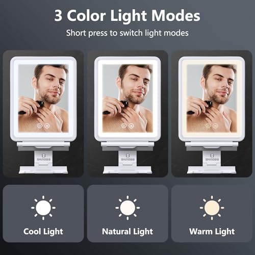 Image of Heated Shower Mirror Fogless for Shaving, Anti-Fog Mirror for Shower | 3 Colors Stepless Dimmable Lights, 5000mAh Rechargeable Battery with Razor Holder, No-Drilling, Light Memory Function