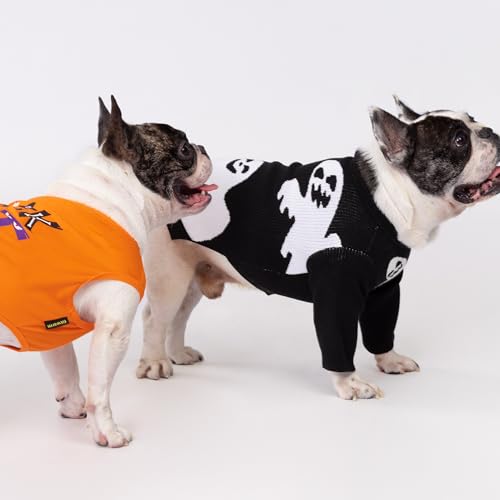 Image of Fitwarm Halloween Ghost Dog Sweater, Funny Costumes for Dogs, Pet Apparel, Black, White, XS