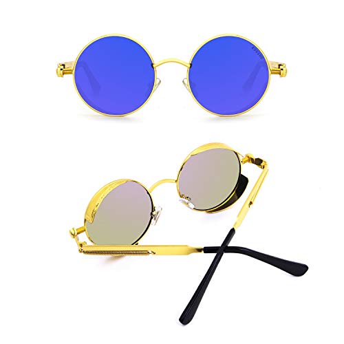 Image of RONSOU Steampunk Style Round Vintage Polarized Sunglasses Retro Eyewear UV400 Protection Matel Frame