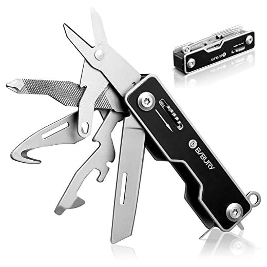 Mini EDC Multitool, 10-in-1 420 Stainless Steel Multitools Keychain Pocket Knife with Key Ring, Scisssors, Screwdriver, Can Opener for Office, Picnic, DIY and Outdoor Camping
