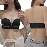 KOEMCY Reggiseni Fascia Donna Senza Spalline Imbottito Push up Strapless Bra Invisibile Comfort Supporto Ideale Abiti Scollati Cerimonia Matrimonio Elegante (Nero XL)