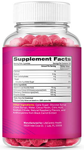 Lifecentric Health Sambucus Elderberry Gummies For Kids And Adults Plus Vitamin C, Propolis And Echinacea| Delicious Raspberry Sambucol Gummy For Adults And Children #TOP1