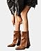 baobeijiadao Womens Square Toe Mid Calf Boots Chunky Heel Fold Over Boots Pull On Non Slip Fashion Boots for Women