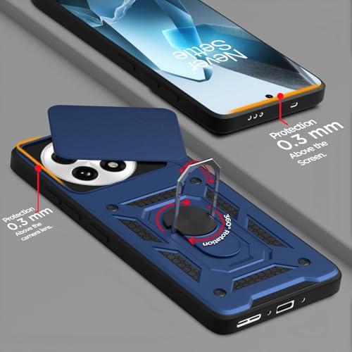 Image of Pikkme Back Cover for OnePlus 13 5G | 360 Protection Case | Sliding Camera Shield Cover & Ring Holder Stand D10 Tough Armor Bumper Case (Blue)